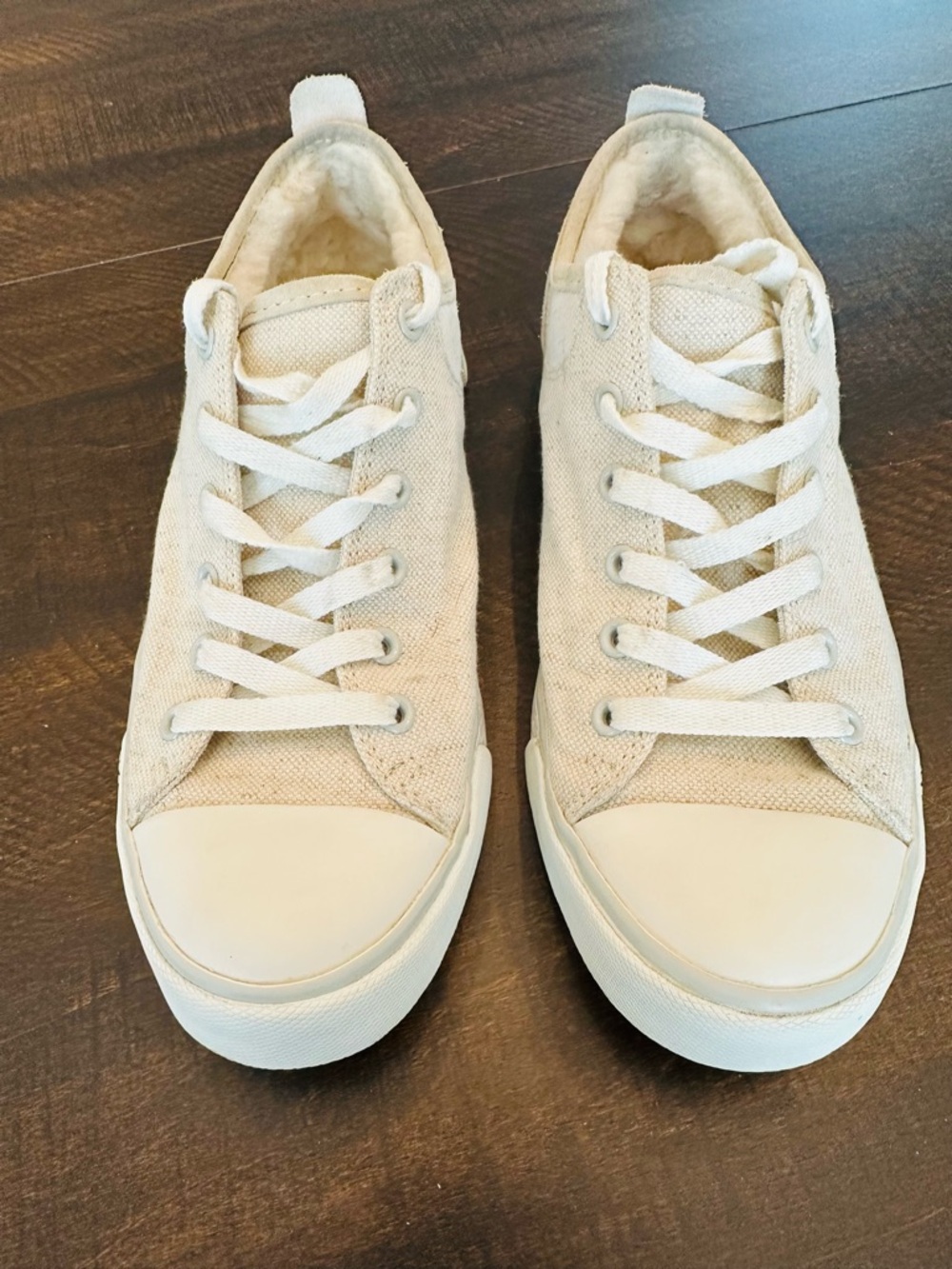 UGG Evera Cream Color Canvas Sheepskin Lined Sneakers Womens Size 6.5 Shoes
